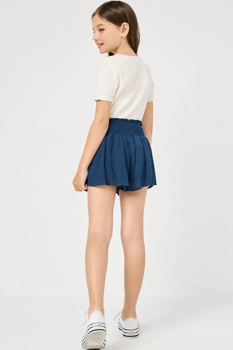 Girls Smocked Waist Shorts, Navy